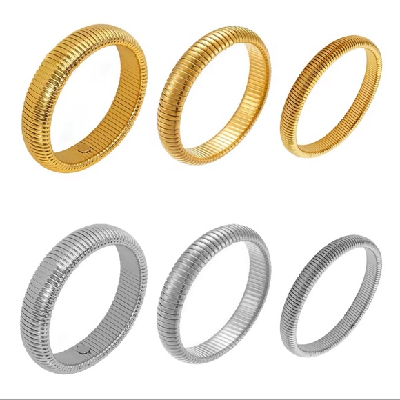 ◾️18K Gold Plated Flexible Ribbed Designed Bracelet - Picture 4 of 16